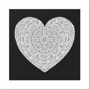 Mandala Heart with Flowers and Leaves for Adult Coloring Posters and Art